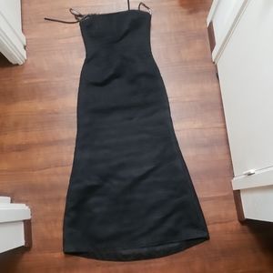 Bill Levkoff Black Tulle shutter Pleats Strapless Trumpet formal Maxi Dress